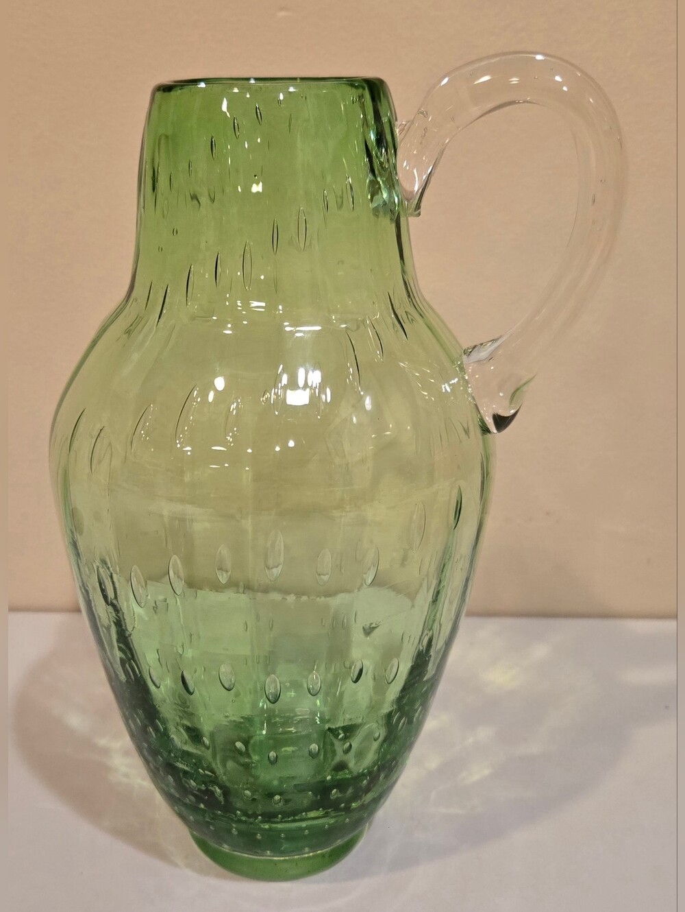 Green Glass Hand Blown Decorative Pitcher - Elegant Home Art